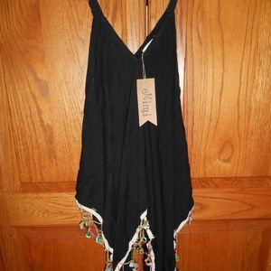 NWT Mimi Spaghetti Strap Top Sz XL Black Pom Poms